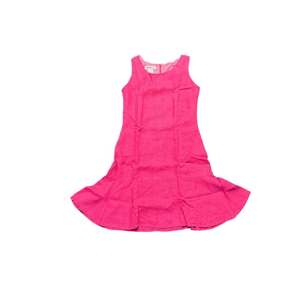 Malley Too Linen Dress Girls Sz 12 Pink Green Trim Sleeveless Summer Preppy